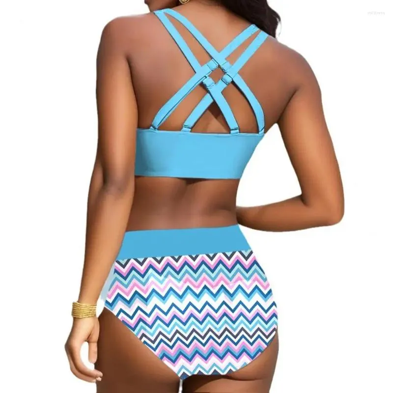 Costume da bagno da donna con tracolla regolabile, bikini stampato retrò con reggiseno con scollo a V, costume da bagno da spiaggia a vita alta con fiocco