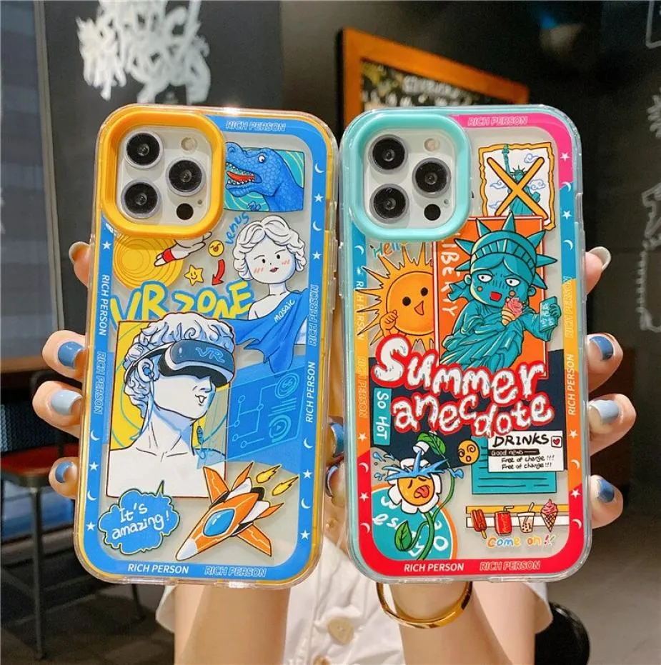 Luxury Super Cute Retro Cartoon Soft Silicone Case för iPhone 13 11 12 Pro Max Mini XR X XS 7 8 Plus Summer Atmosphere Back Cover5984188