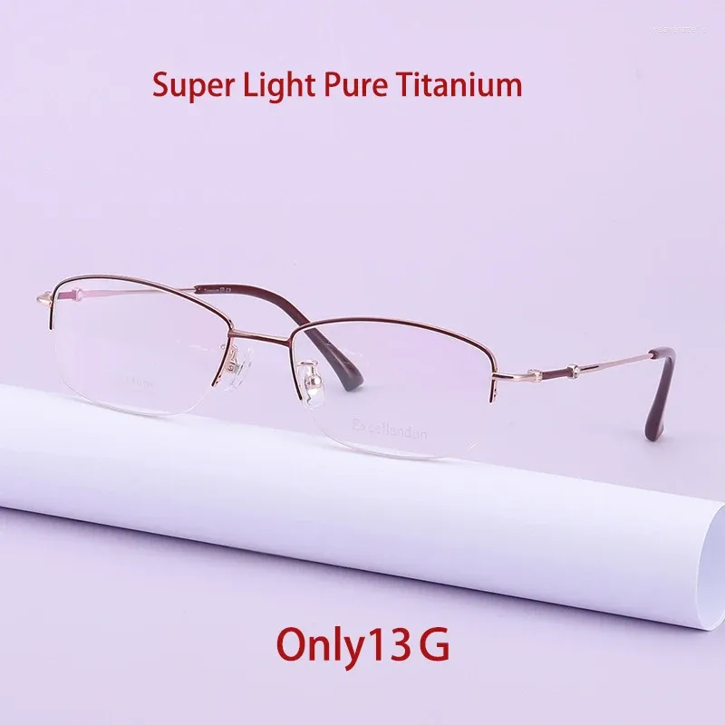 Solglasögon Frames 2024 Fashion Super Light Memory Titanium Eyewear Half Frame Glasses Women's Optical Recept Gereglasses Luxury 62756