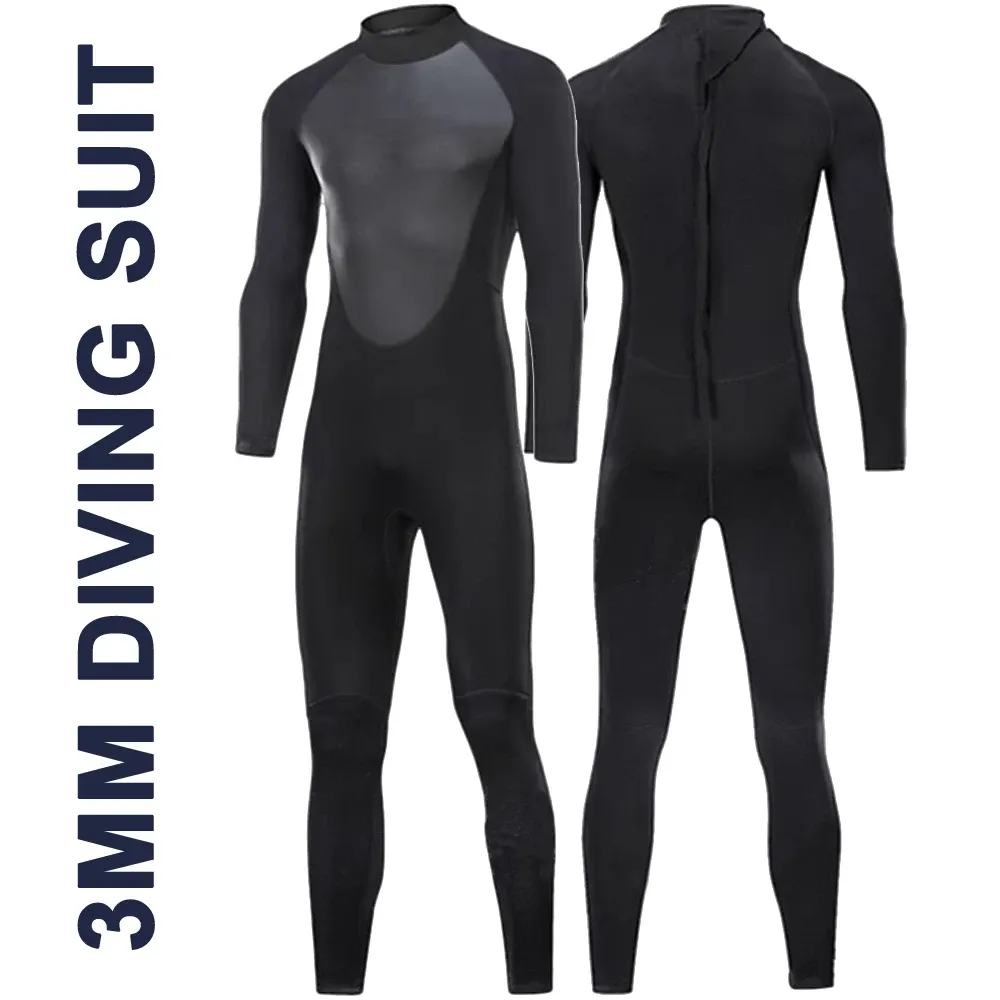 Badkläder 3mm dykning Svart Swimming Wetsuit män baddräkt full kostym ultra stretch neoprene full body kostym baksida zip make gåva ny