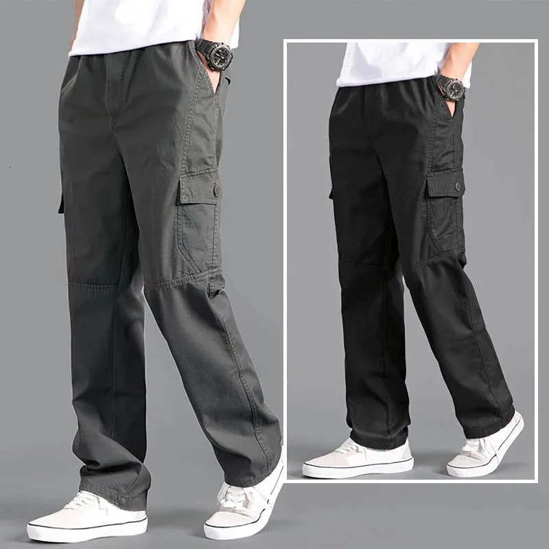 Pantalones cargo para hombre Ropa suelta recta de gran tamaño Ropa de trabajo gris Joggers negros Homme Pantalones casuales de algodón deportivos 240321
