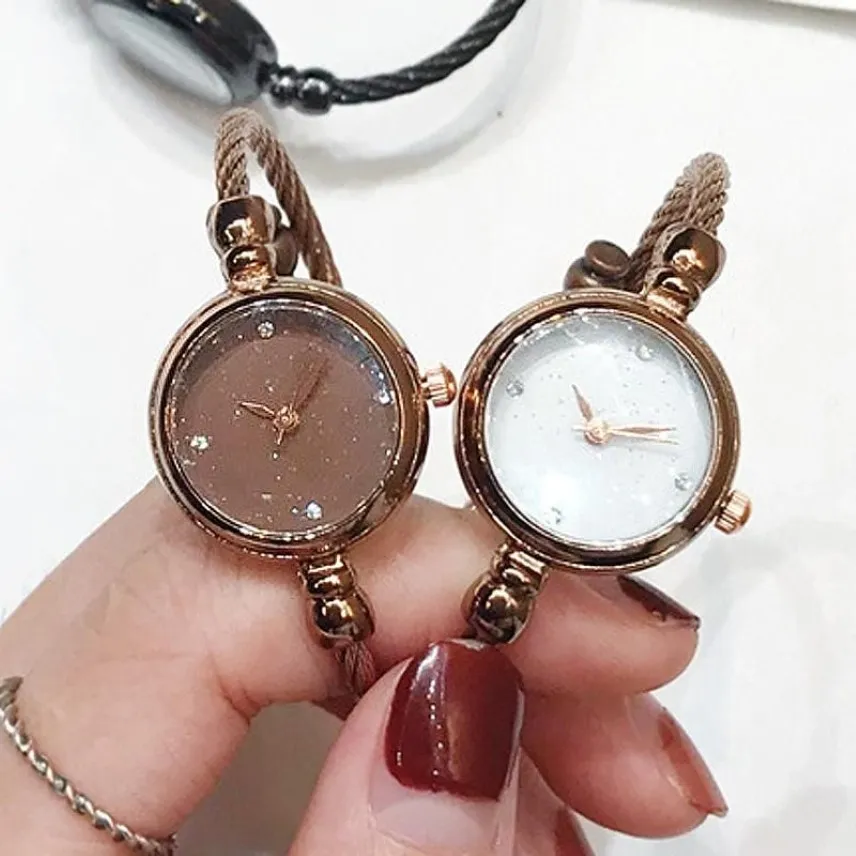 Mulheres pequenos relógios moda céu estrelado brilho diamante elegante senhoras quartzo pulseira pulseira relógios de pulso 296w