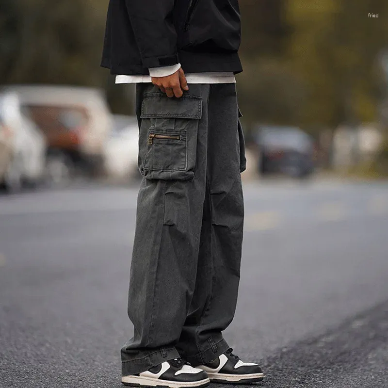 Pantalon pour hommes Printemps High Street Droite Large Jambe Mode Lâche Casual Noir Travail Baggy