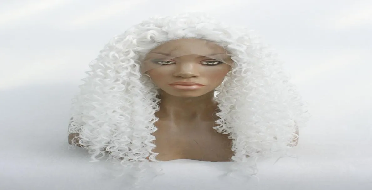 Modna naturalna miękka biała kolorowa peruka biała perwersyjna koronkowa koronkowa peruka przednia Kluczyka syntetyczna kręcona peruka dla kobiet odporna na ciepło 9312884