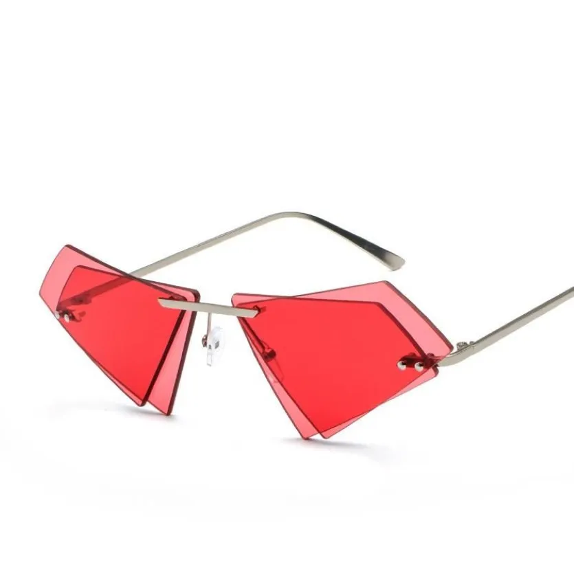 남성과 여성을위한 성격 선글라스 불규칙한 이중 삼각형 프레임리스 패션 안경 1379 프레임 238H