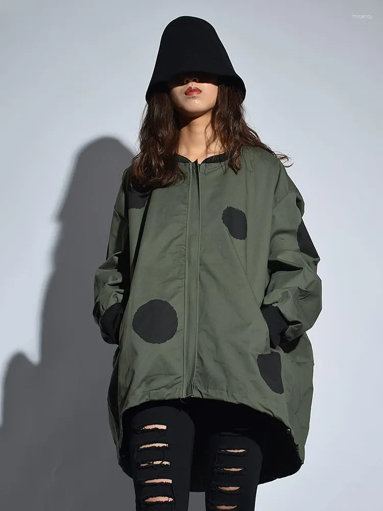 Women's Jackets 2024 Arrival Autumn Cool Casual Women Polka Dot Print Stand Collar Coat Female Full Sleeve Loose Jacket