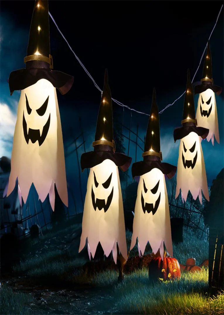 Décoration d'Halloween LED Clignotant Lumière Chaîne Gypsophile Fantôme Festival Habiller Brillant Assistant Fantômes Chapeau Lampe Décor Suspendu Lan3501774