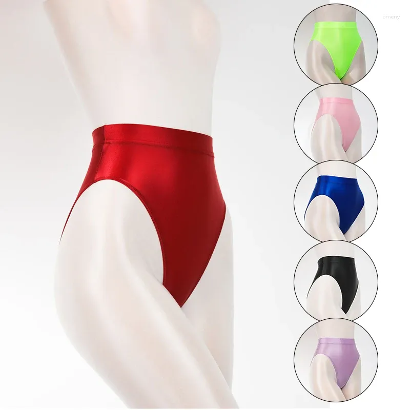 Women's Panties High Waist Glossy Satin Seemless Breathable Underwear Sexy Lingerie Wet Look Underpants Knickers Shiny Bottoms