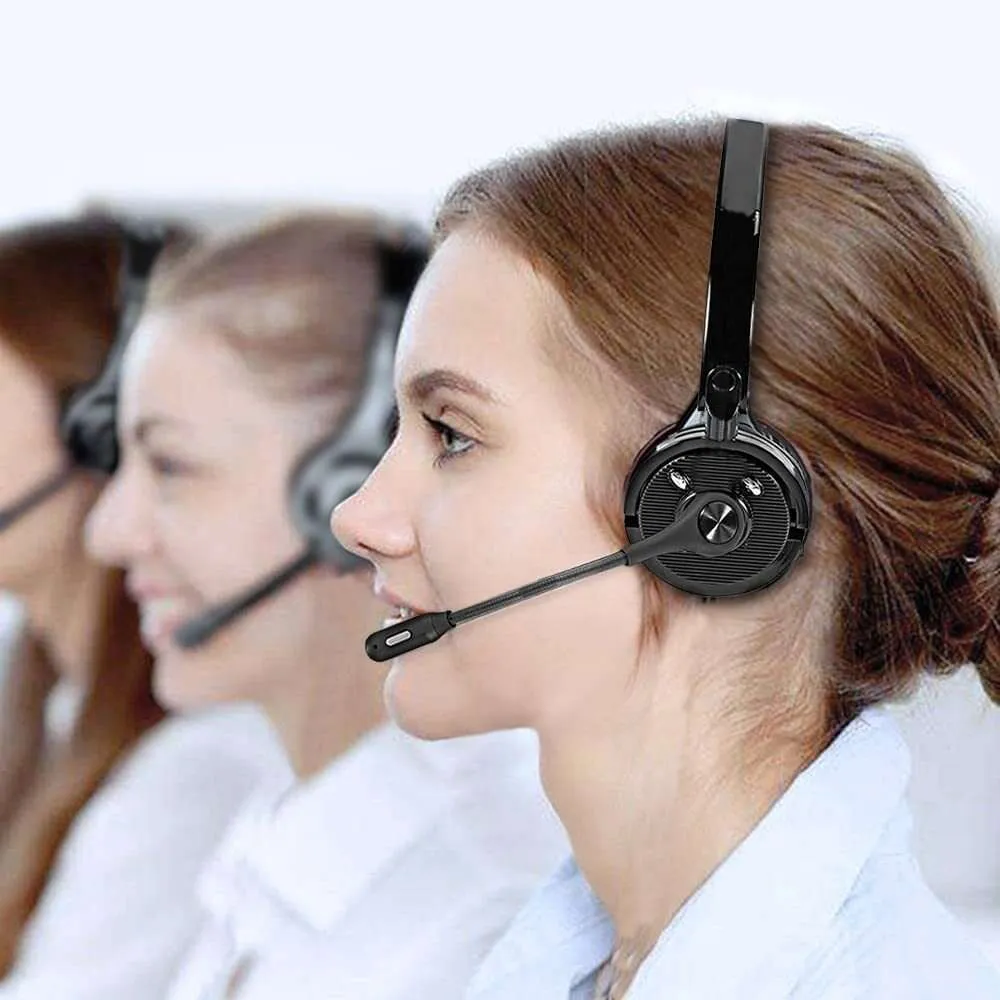 Bluetooth Headset with Mute Button Stereo Headphones Wireless Mic for Cell Phones Tablets PC Skype