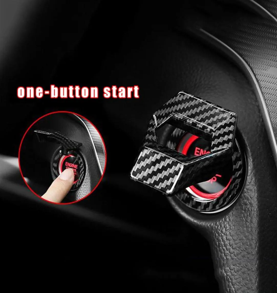 Car Engine Start Stop Button Cover Ring Ignition Carbon Fiber Trim Push Switch Decor Stickers Auto Interior2291951