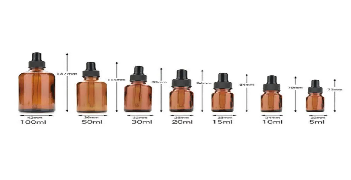 5 ml 10 ml 15 ml 30 ml 50 ml 100 ml puste bursztynowe brązowe szklane butelki z olejek eteryczny płyn PIORMATHOPY PIPETETES8790069