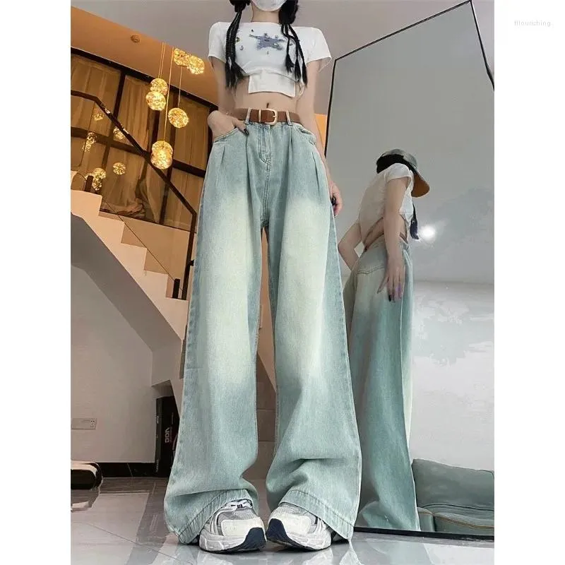 Jeans pour femmes Deeptown Vintage Y2K Oversize Femme Harajuku Streetwear Casual Pantalon en denim à jambes larges Printemps Style coréen Gyaru Pantalon