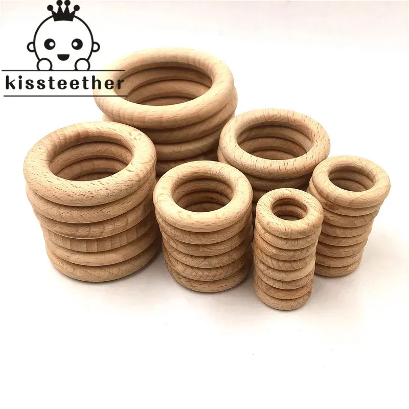 25-68mm Doğa Kayın Ahşap Halkası Teether Bebek Ahşap Boncuklar Bebekler Diş çıkarma Bakımı Ürünü Diy S Kolye 240307