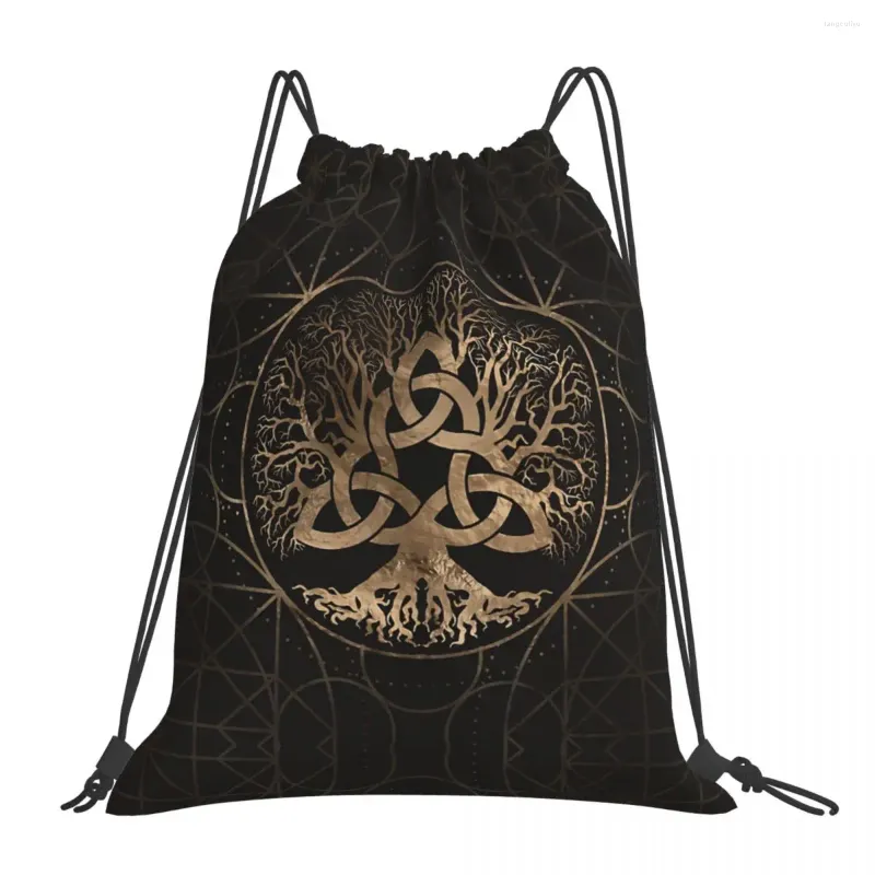 Borse per la spesa Tree Of Life Yggdrasil con Triquetra V-Viking Age Cool portatile da trekking con coulisse zaino da equitazione scarpe da ginnastica