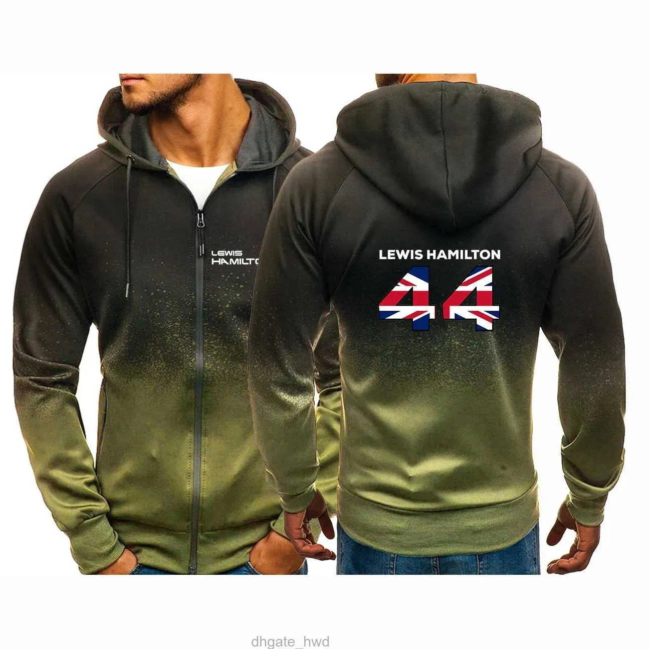 F1-Fahrer Lewis Hamilton Digital 44 Herren Casual Harajuku Farbverlauf-Stil Farbmantel Druck Sweatshirts Reißverschluss Hoodies Kleidung