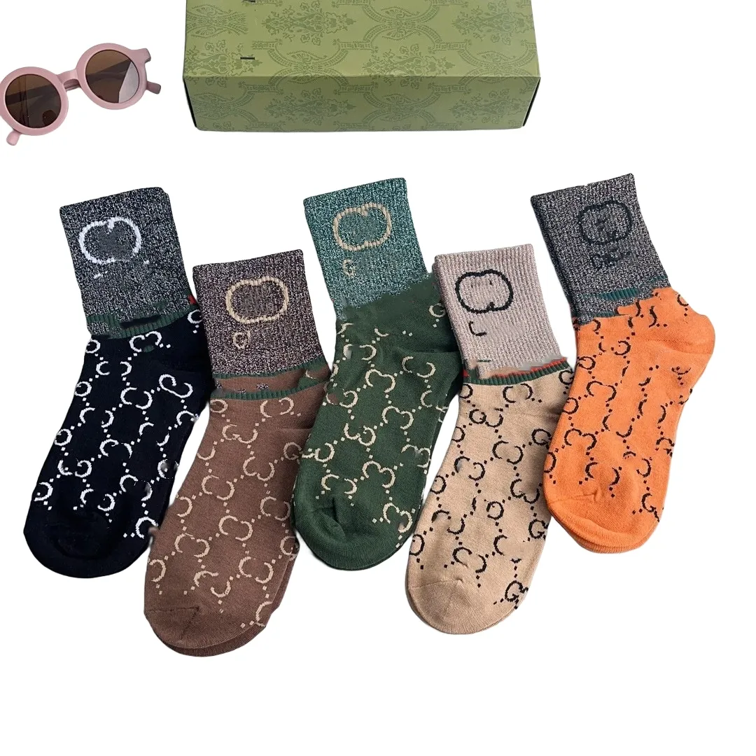 Designers 2024 Hommes Femmes Chaussettes Cinq Paires Sports De Luxe Hiver Mesh Lettre Imprimé Tête De Tigre Chaussette Broderie Coton Avec Boîte