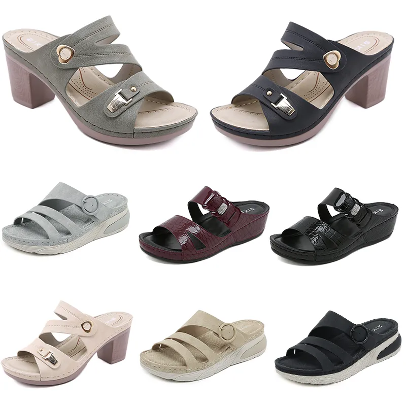 Sandales d'été 2024 femmes chaussures talons bas maille Surface loisirs maman noir blanc rouge vert grande taille 36-42 O20 GAI 75