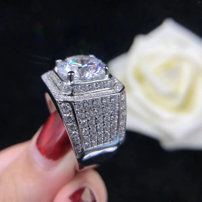 Cluster Rings Solid Platinum PT950 Men's Ring Luxury 5CT Diamond Engagement For Man D Color White Gold Finger Jewelry