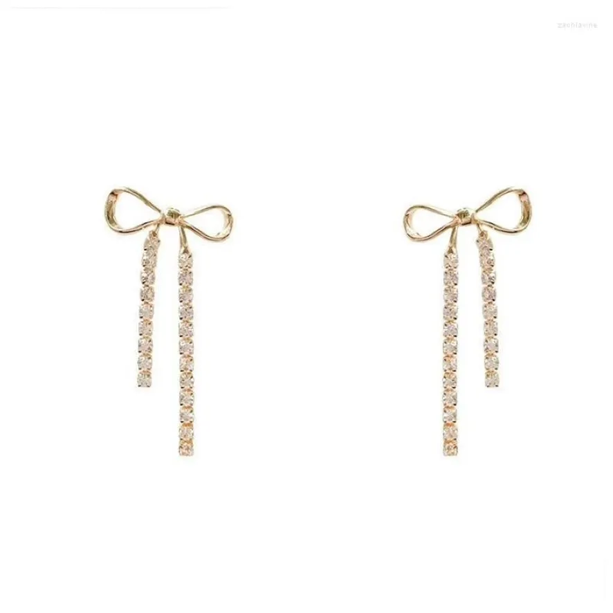 Kuziduocai Fashion Jewelry Full Rhinestone Temperament Gold Color Bow-knot Sweet Cute Pearl Stud Earrings Women Dangle & Chandelie309V