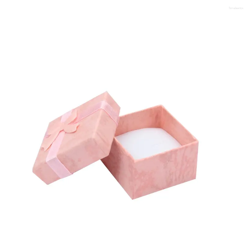 Jewelry Pouches 5pcs Square Small Gift Box With Bowknot Decor For Ring Earrings Jewellery (Pink)