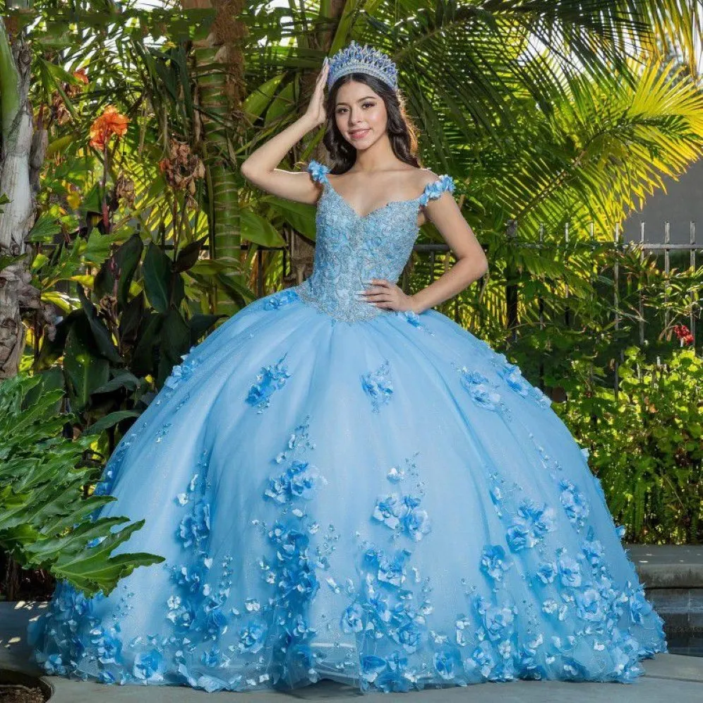 Suknia nieba niebieska balowa sukienka quinceanera vestidos de 15 A Applique Backless Sweet 16 sukienka