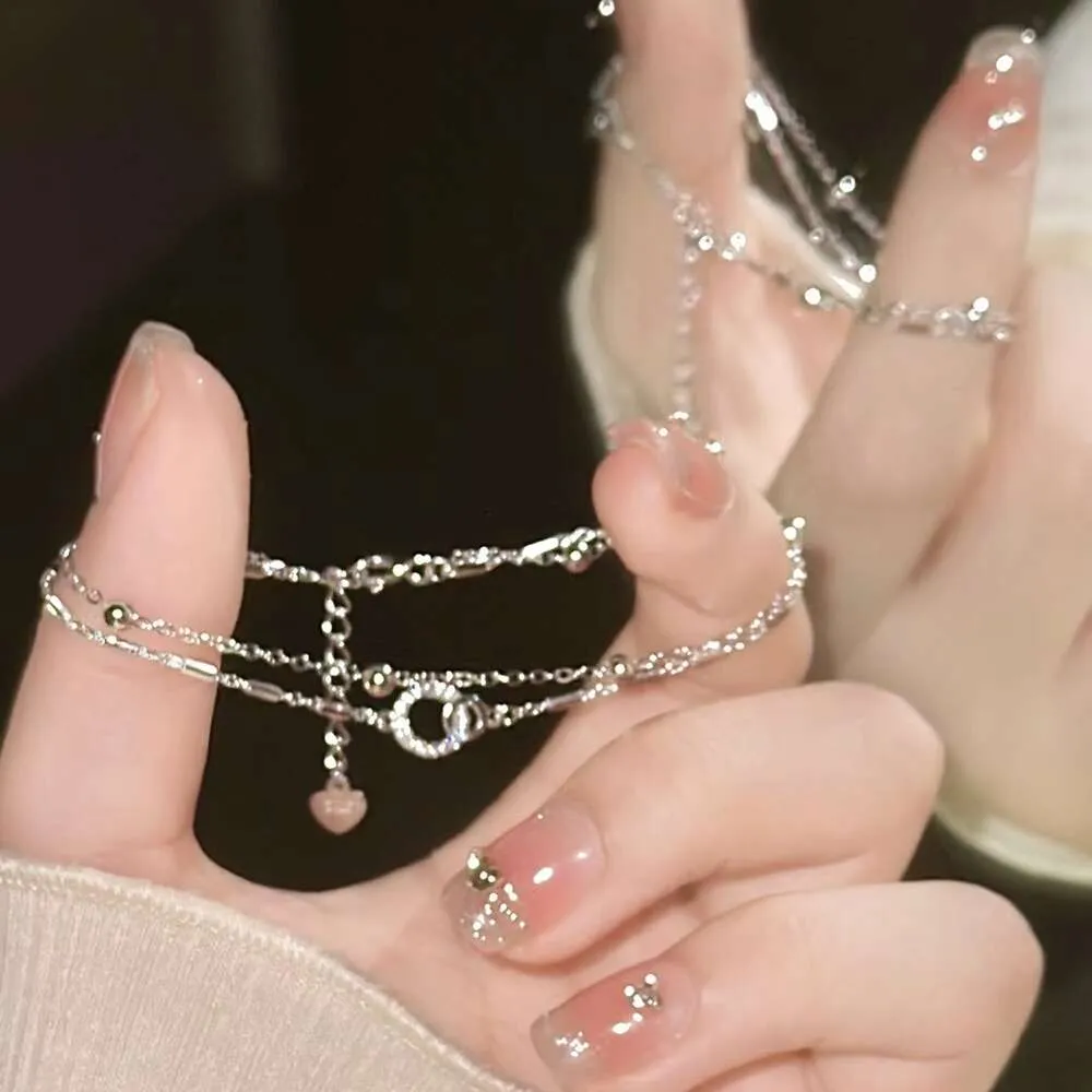 Pulseira de prata esterlina com anéis interligados, estilo chinês, pulseira de camada dupla, pedra de concha, presente de dia dos namorados Qixi