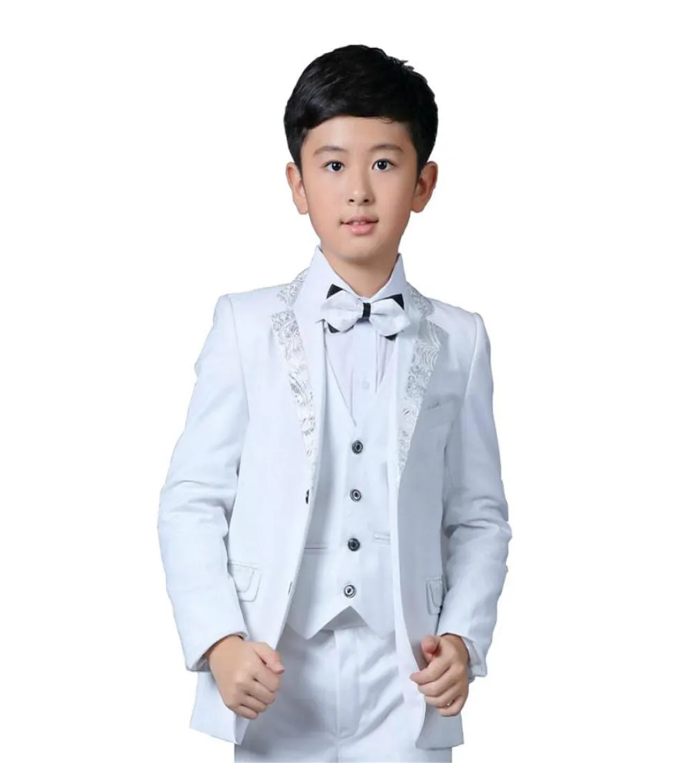 Nieuwe Jongens Witte Blazer Trouwpak Kinderen 4 Stuks Formeel Pak Met Bowtie Bloem Jongens Party Tuxedos Kostuum Suit295o6947300