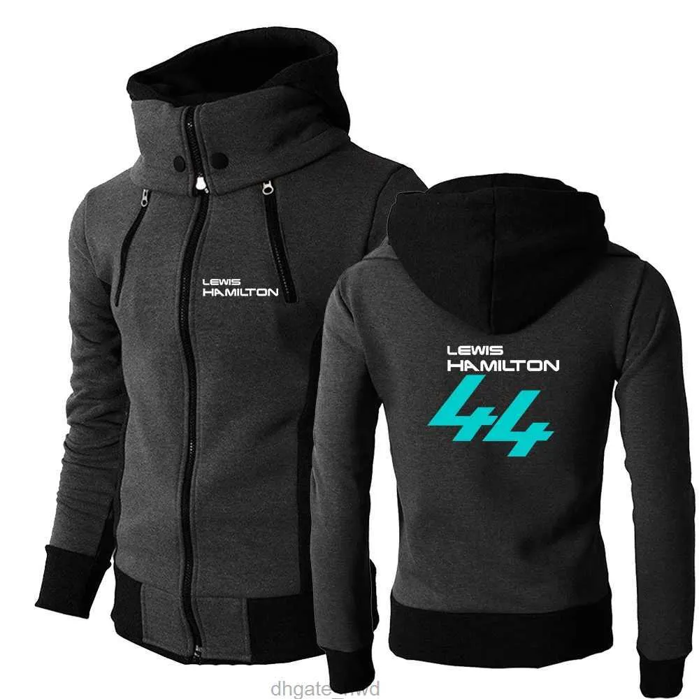 F1 Driver Lewis Hamilton Digital 44 heren lange mouwen effen kleur sweatshirts jas dubbele rits hoodies ontwerp sporttops