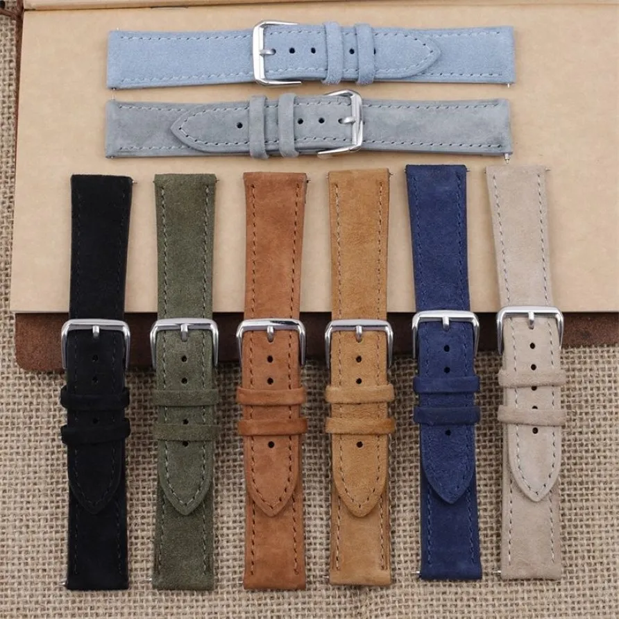 Soft Suede Leather Watch Band 18mm 19mm 20mm 22mm 24mm Blue Brown Watch Straps Stainless Steel Buckle Watch Accessories 220705180O