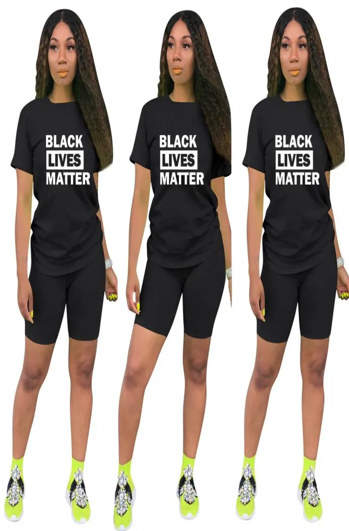 8colors Women Shorts Tracksuit Black Lives Matter letter Printed Two Piece Set Tshirt Shorts Outfits Summer Sports Suit Tees GG6777005
