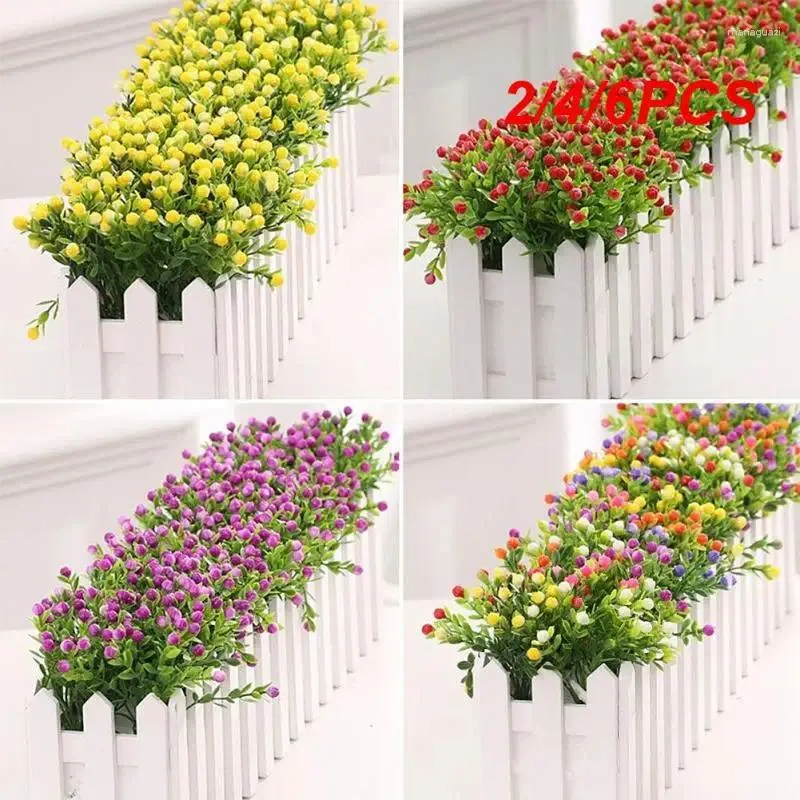 Flores decorativas 2/4/6 pçs artificial planta ao ar livre arbustos buxo folhas de plástico arbustos falsos vegetação janela casa quintal jardim casamento