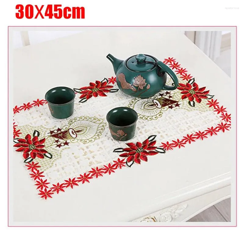 Table Cloth Christmas Tablecloth Vintage Embroidered Floral Lace Dining Runner For Cup Drink Bowl Pot Plate Vase