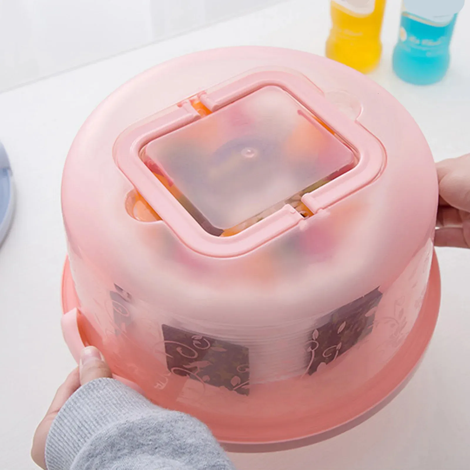Портативная пластиковая круглая коробка для торта с ручкой, держатель для хранения кондитерских изделий, чехол для контейнера для десерта, аксессуары для выпечки 240226