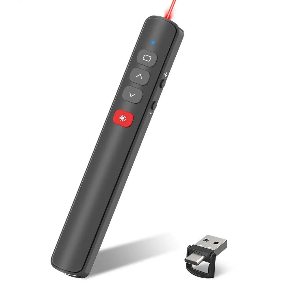 Wireless Presentation Clicker With Laser Pointer - Rechargeable PowerPoint Remote For Mac/Windows