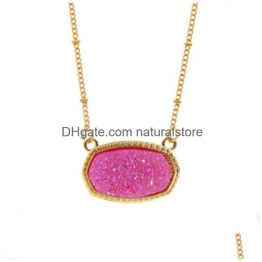 Kolye Kolyeler Reçine Oval Druzy Kolye Altın Renk Zinciri Drusy Hexagon Tarzı Lüks Tasarımcı Marka Takı Drop De239W