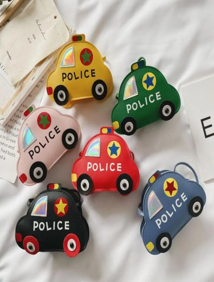 Boy Girls Police Car Cartoon Cute Body Handbag Boutique PU kids one Shoulder bags Birthday Christmas Gift6796314