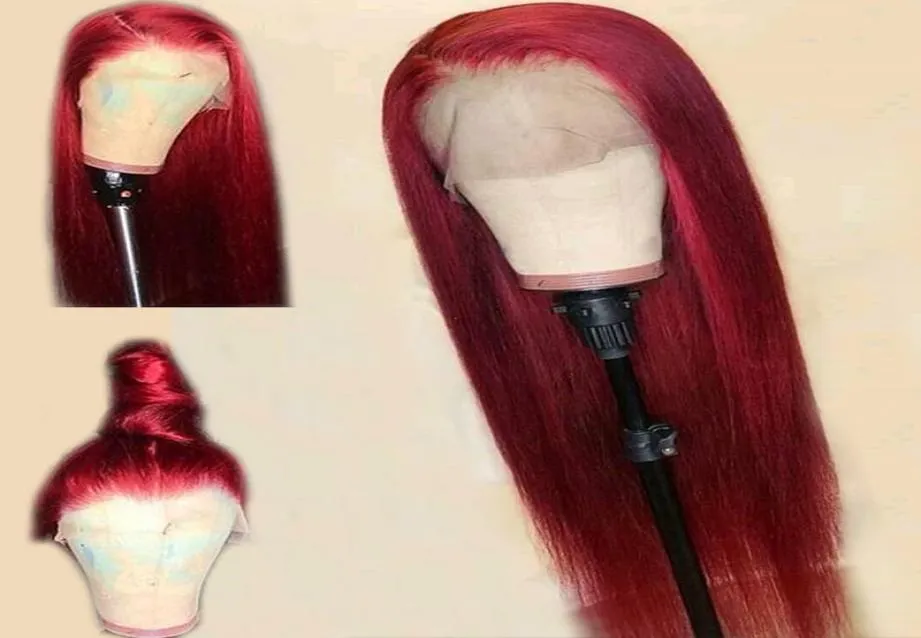 Peluca de cabello humano con frente de encaje recto rojo 13X6 parte profunda 613 pelucas rubias brasileñas Remy Borgoña para mujeres negras 6406493