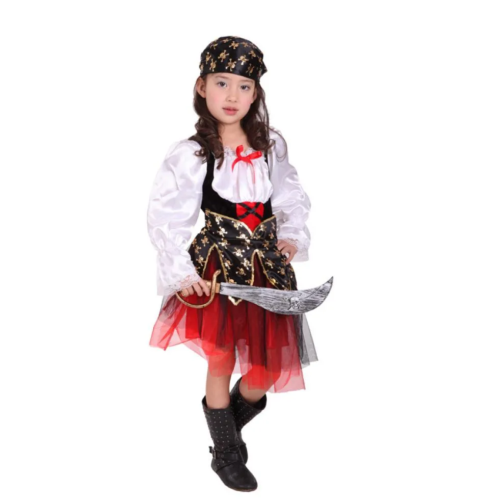 Shanghai story manga comprida caveira estampa peplum vestido halloween carnaval festa fantasia cosplay pirata para crianças meninas 1761109