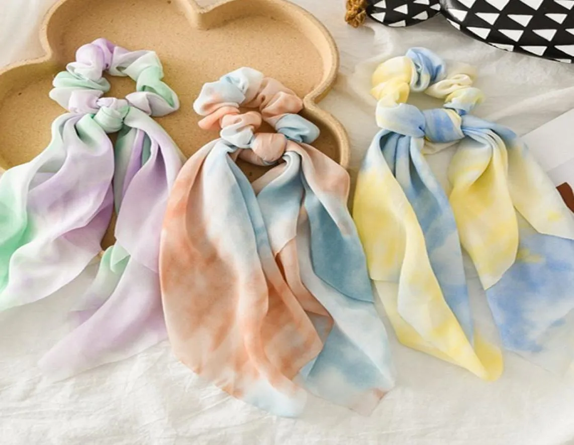 Ribbon Scrunchies Tiedyed Chiffon Hair Bands Elastic Women Girls Hair Ring Circle Fashion Scrunchy Ponyil Holder Hair Accessori7212632