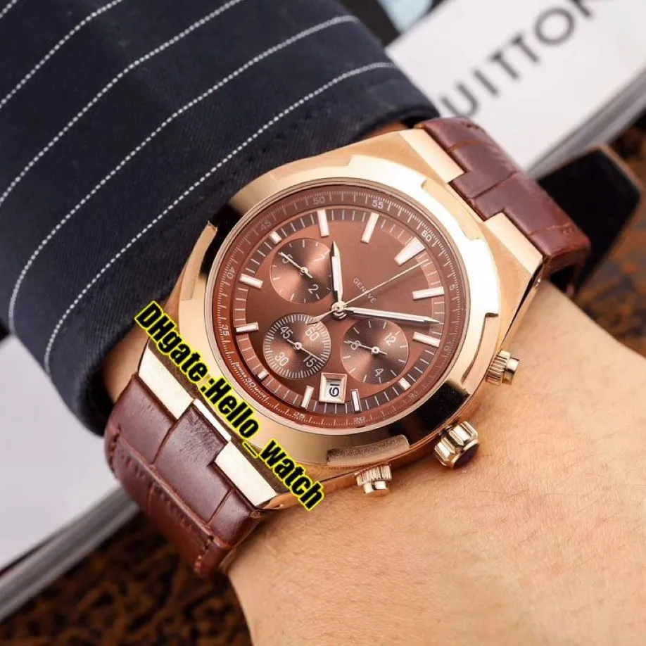 Cheap New Overseas 5500V 000R-B435 Automatic Mens Watch Date Brown Dial Rose Gold Case Brown Leather Strap Gents Watches Hello wat324W