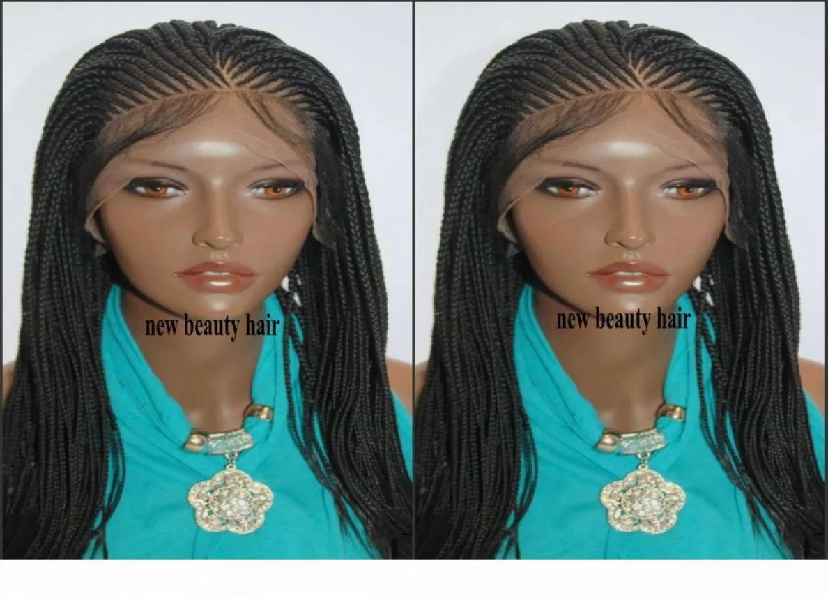 Mode perruque box flätor peruk handtied cornorw flätor peruk för svarta kvinnor syntetiska spetsar främre flätning hår peruk naturlig Hairlin7457510