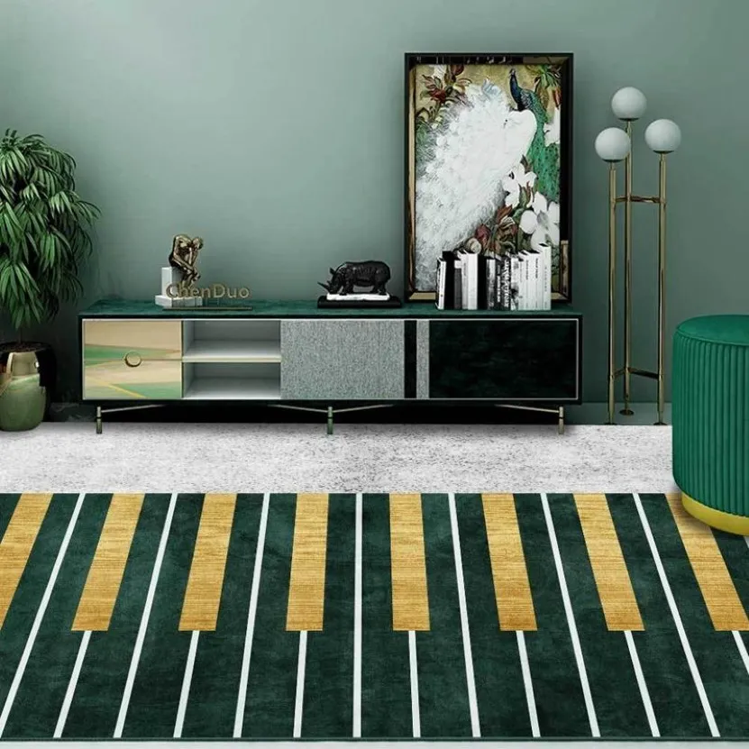 Geometrische Klaviertasten Teppich und Vorleger Grün Gold Grau Muster Küche Wohnzimmer Rutschfeste Bodenmatte Schlafzimmer Nachttisch Sofa Tapete196H