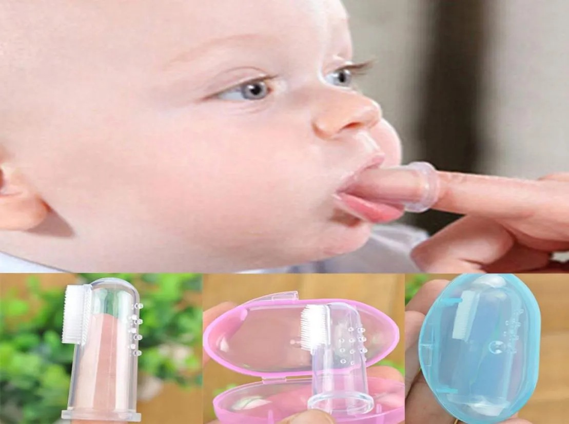 Baby finger tandborste tänder silikon tandbrush låda barn tänder rensar mjuk spädbarn tandborste gummi rengöring2331109