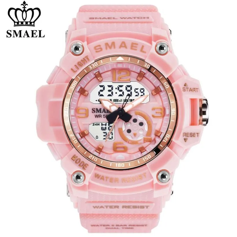 Smael Women Sport Digital Watch Electronic QuartzデュアルコアディスプレイLED防水時計カジュアル学生腕時計女の子時計20284Q