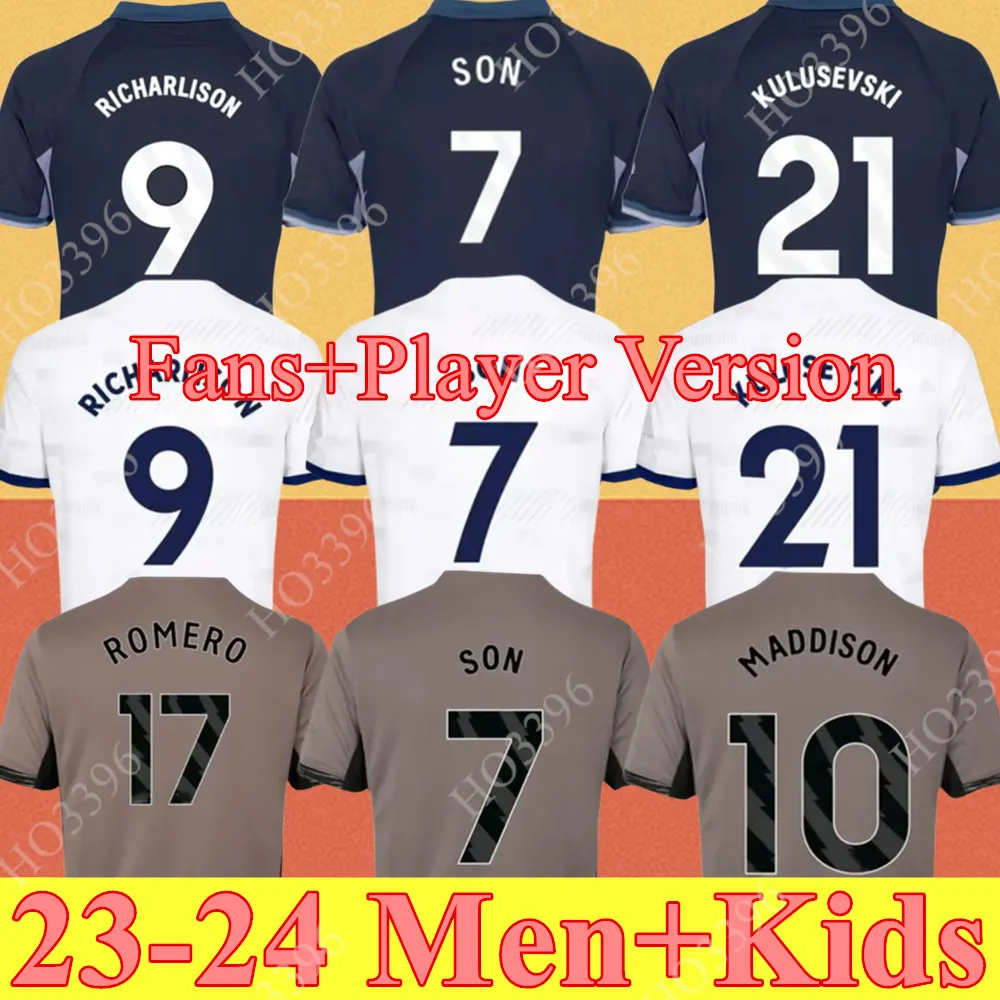 Tottenham 23 24 KANE SON RICHARLISON Soccer Jerseys SPURS PORRO KULUSEVSKI HOJBJERG Away PERISIC DANJUMA ROMERO Football Kit Shirt BENTANCUR Men Kids Set