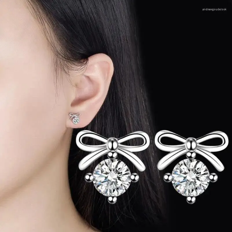 أقراط مسمار 925 Sterling Silver Snake Chain Bowknot Ear Studs سحر خط بسيط للنساء هدايا المجوهرات الراقية العصرية