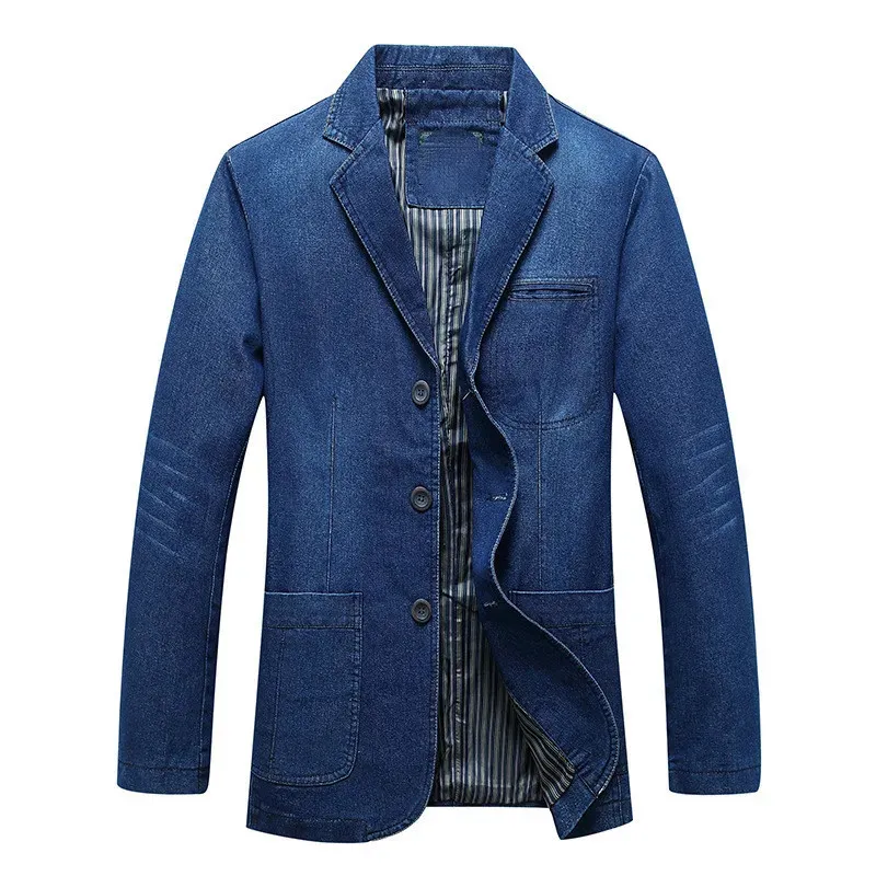 Mens denim blazer män mode bomull vintage kostym ytterkläder manlig blå kappa denim jacka män smala passar jeans denim blazers topp 4xl 240306