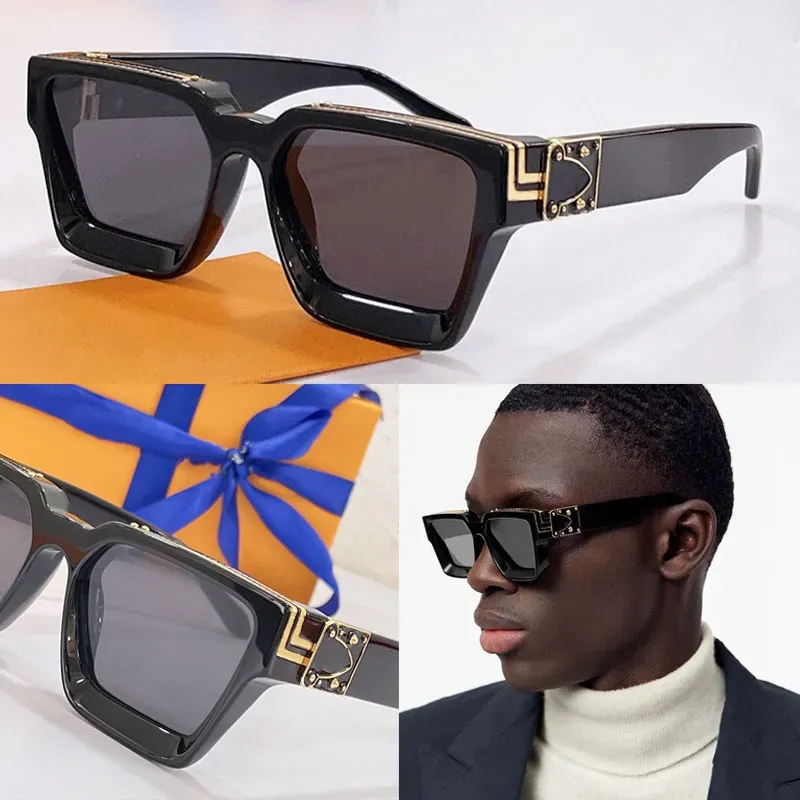 Lunettes de soleil millionnaires de qualité supérieure Cadre acétate noir Z1165 Style d'été Gold Metal Gravé Modèle Luxury Designer Brand Empières Blue Rivet Blue Shades