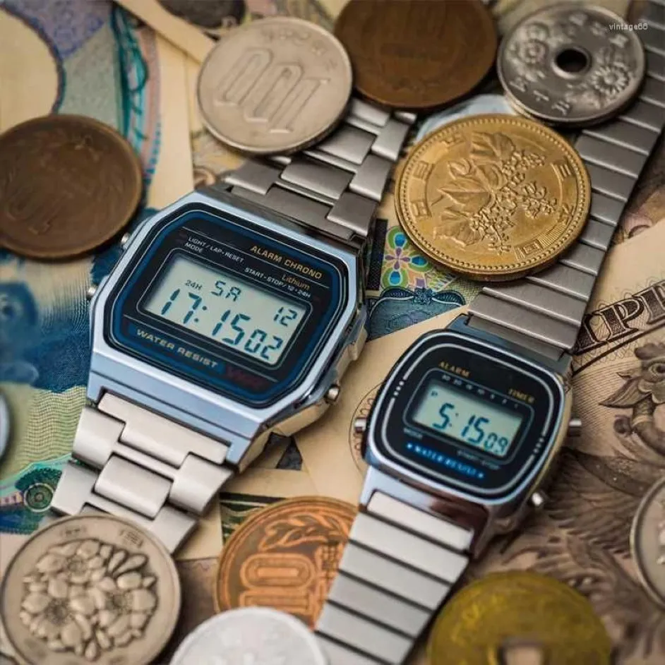 Наручные часы F91W Часы со стальным ремешком для женщин и мужчин Винтажные светодиодные цифровые спортивные часы Пара Электронные часы на запястье Женские Gif2170