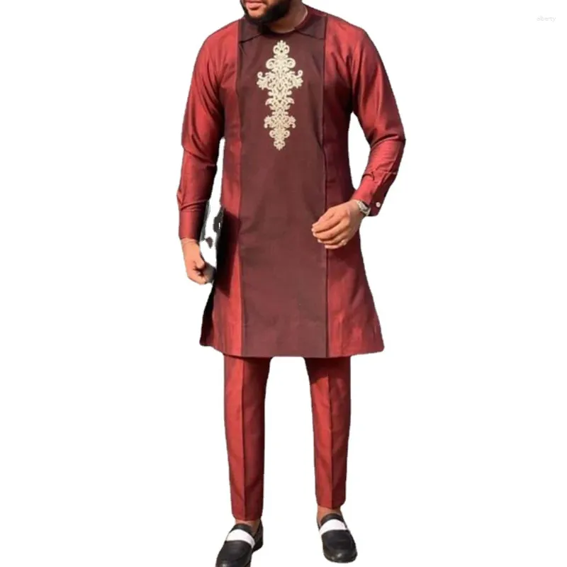 Vêtements ethniques Chemise africaine Coton Lâche Casual Costume en lin rouge